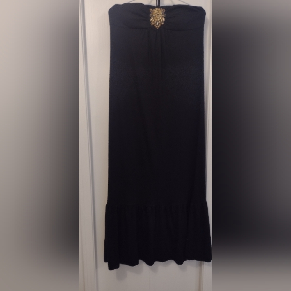Eye lash couture brand beaded black bandeau summer dress